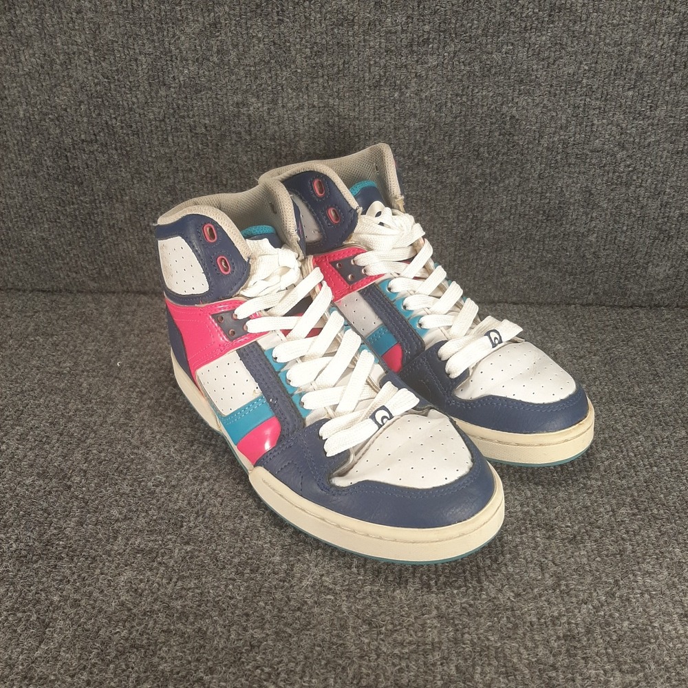 Vintage Osiris NYC 83 SLM High Top Skate Shoes Women's Size 7 Navy Pink Cyan Y2K